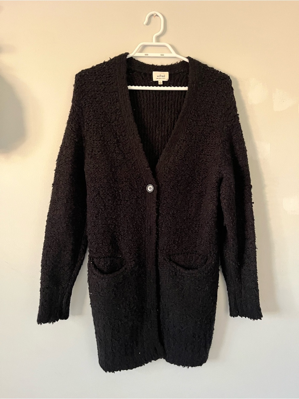 Wilfred Knit Cardigan yarn made in Italy alpaca wool blend in Black size small